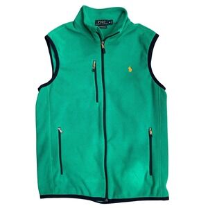 Polo Ralph Lauren Performance Fleece Vest Mens Size M Green Navy Zip orange